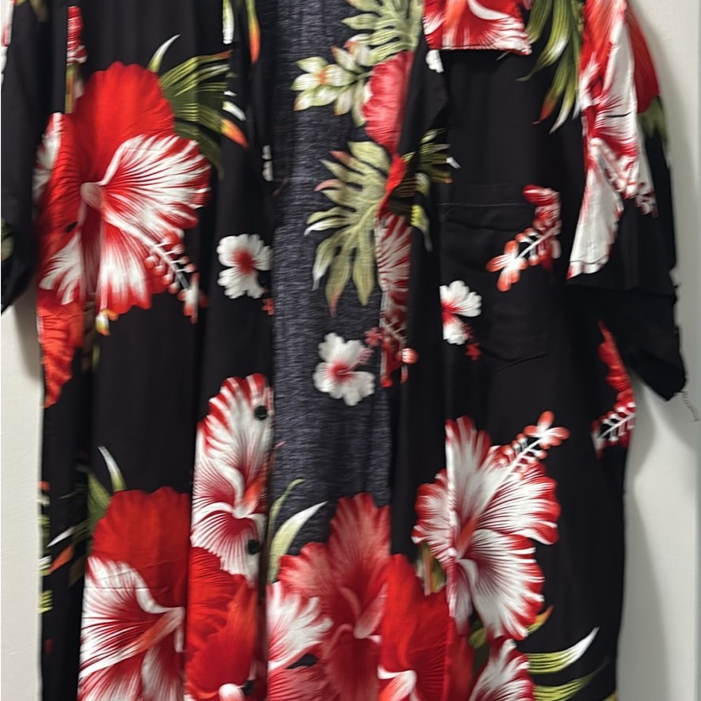 Men’s Floral Shirt with Red Hibiscus Print